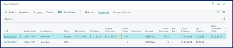 Exportübersicht