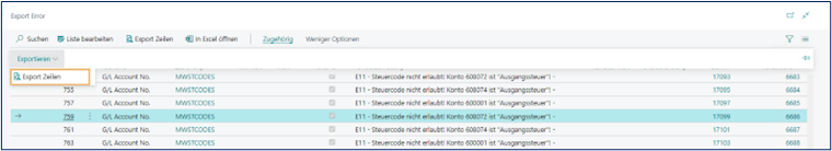 Export Zeilen