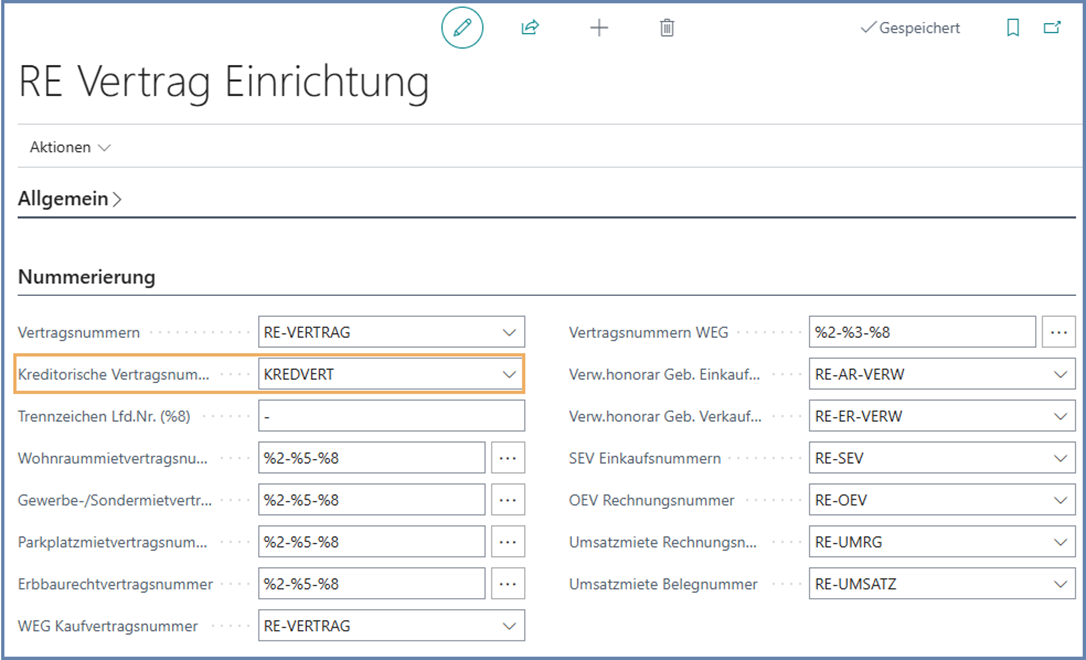 RE Vertrag Einrichtung