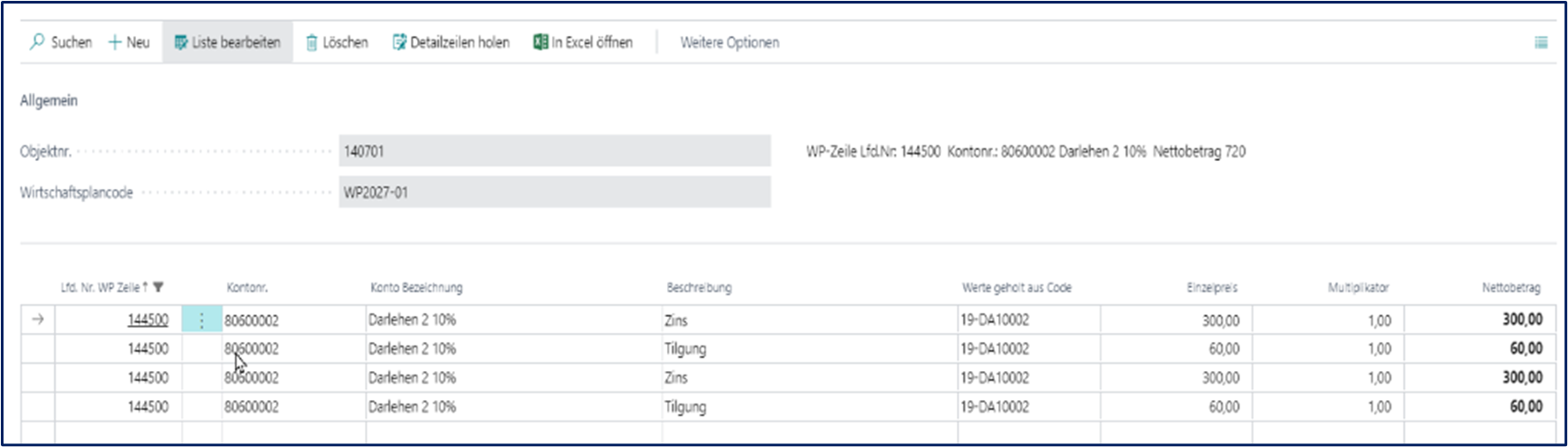 Detailzeilen