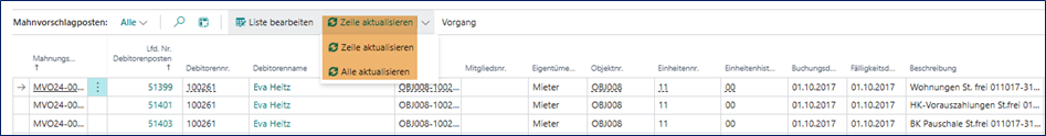 Mahnvorschlagsposten