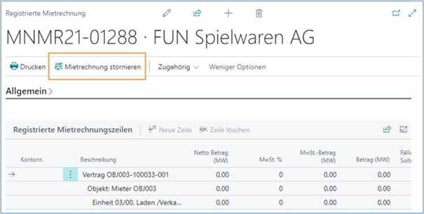 Mietrechnung stornieren
