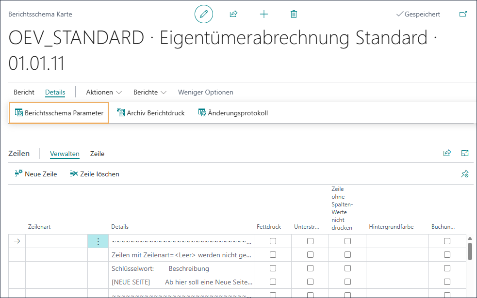Berichtsschema Parameter