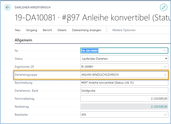 Darlehen Kreditorisch