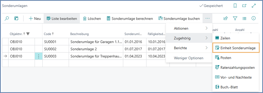Einheit Sonderumlage