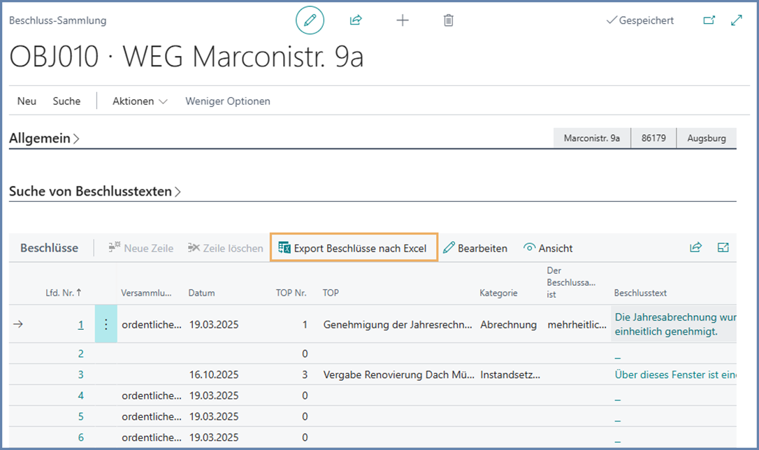 Beschluss exportieren