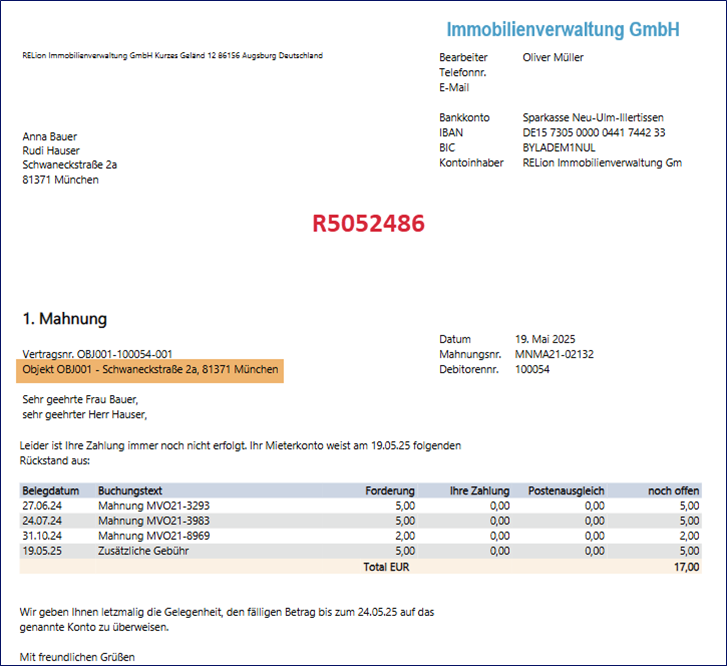 gruppierte Mahnung