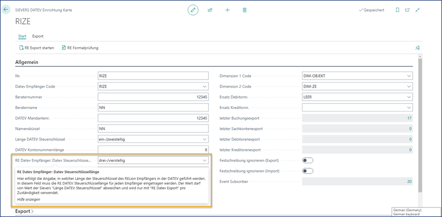 Steuerschlüssellänge